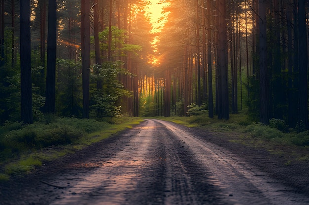 Dirt Road Cutting Through Forest