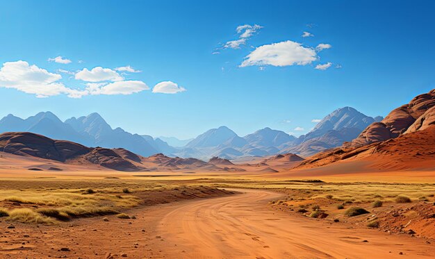 Dirt Road in Desert With Mountains in Background