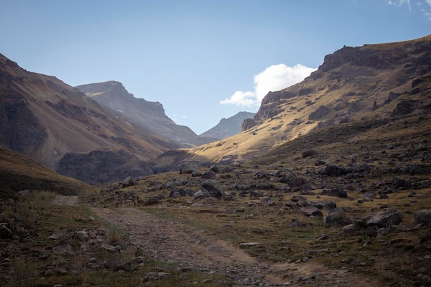 Dirt road goes through the mountains