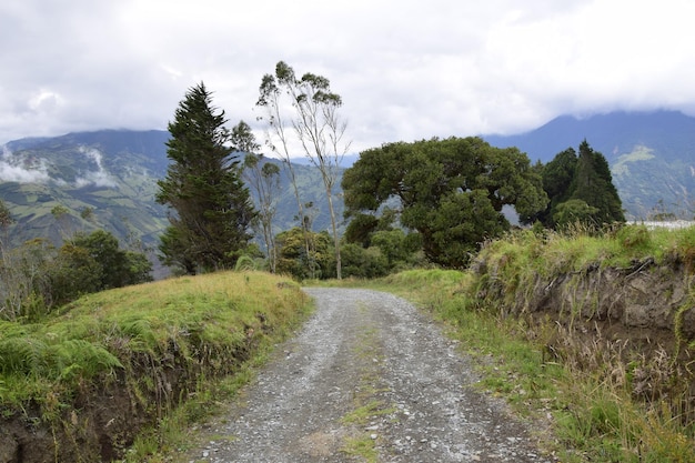 Dirt road leading towards a mountain A country road leading to the mountains Banos