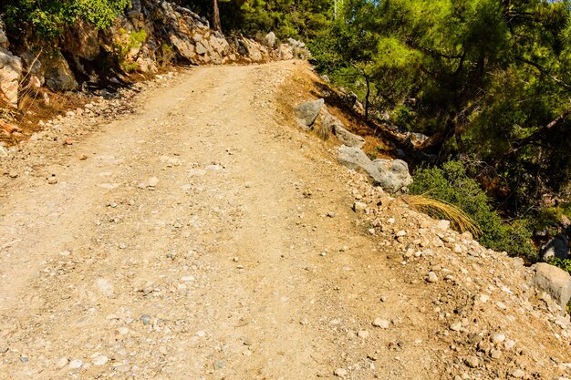 Foto strada sterrata in montagna il giorno d'estate