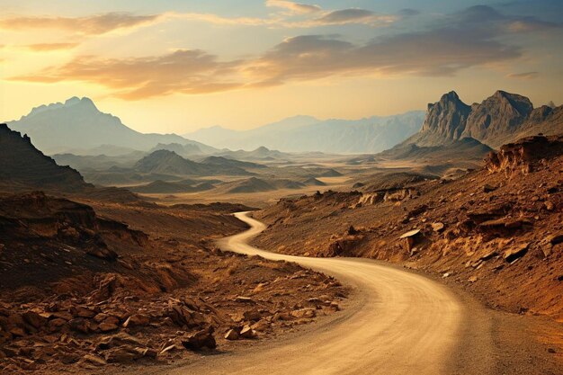 Photo a dirt road that has a mountain in the background