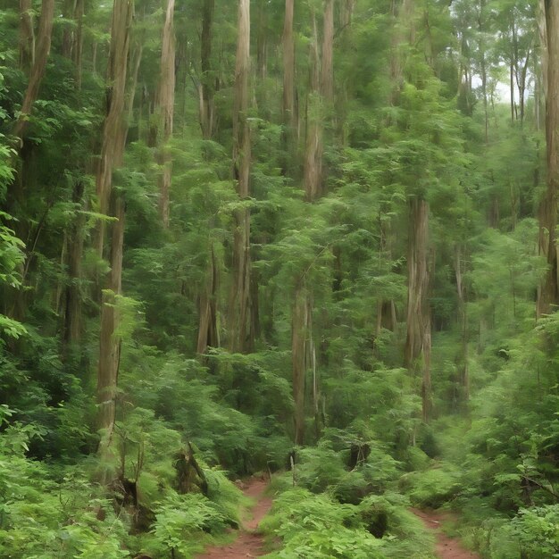 나무와 비포장 도로가 있는 숲을 통과하는 비포장 도로.