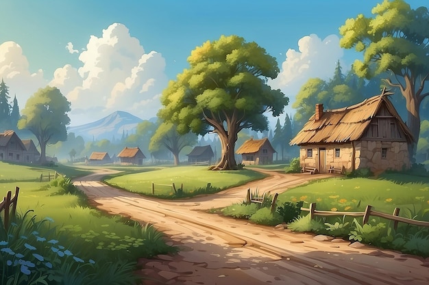 Dirt road in the village illustration