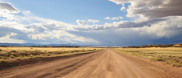 a dirt road with a mountain in the background