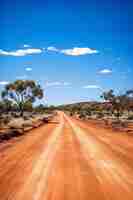 Photo a dirt road with trees and a blue sky with clouds