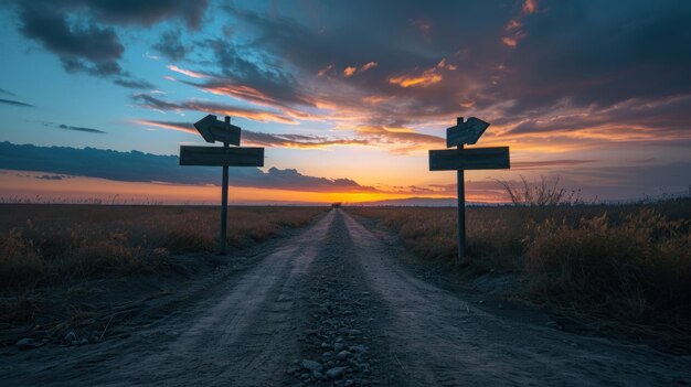 Foto strada sterrata con due segni