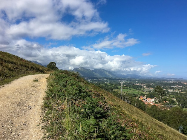 Dirt trail with clouds in the background