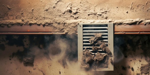 Dirty air vent in the wall with dust in the house