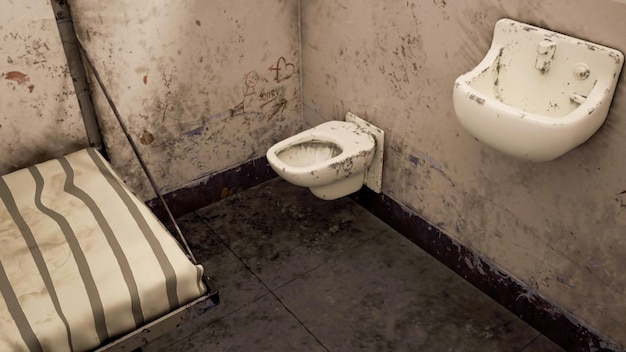 A dirty bathroom with a toilet and sink