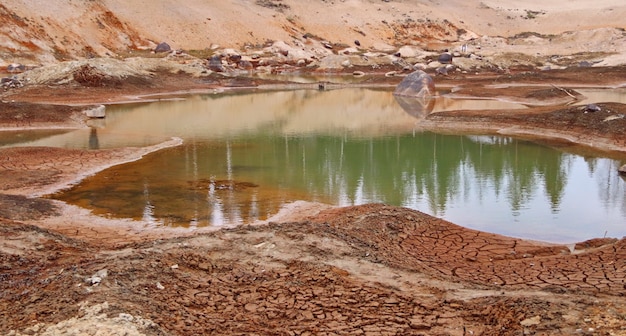 Dirty bottom of a driedup lake ecological problems