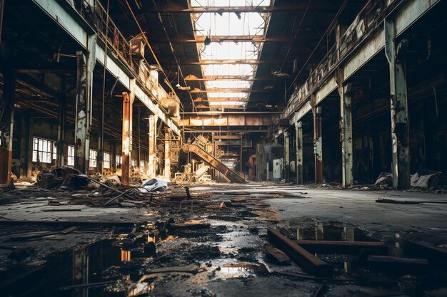 Photo a dirty building with a lot of debris on the ground