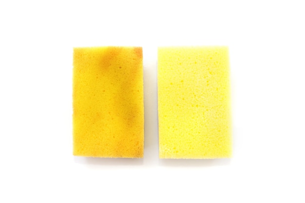 Photo dirty and clean kitchen sponge isolated on white.