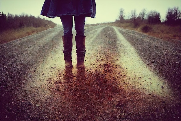 Photo dirty ground country road panoramic view