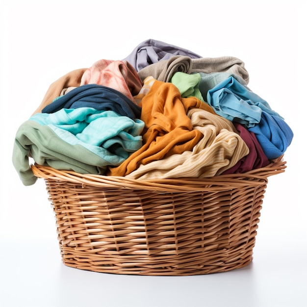 Dirty laundry in basket isolated on white