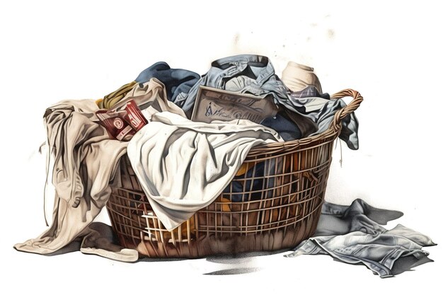 Dirty laundry isolated on white background Generated by AI