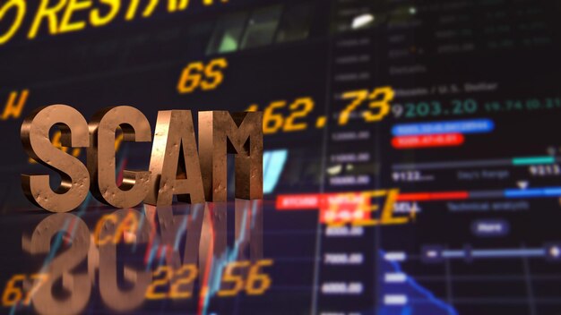 Dirty metal scam text on business chart background 3d rendering