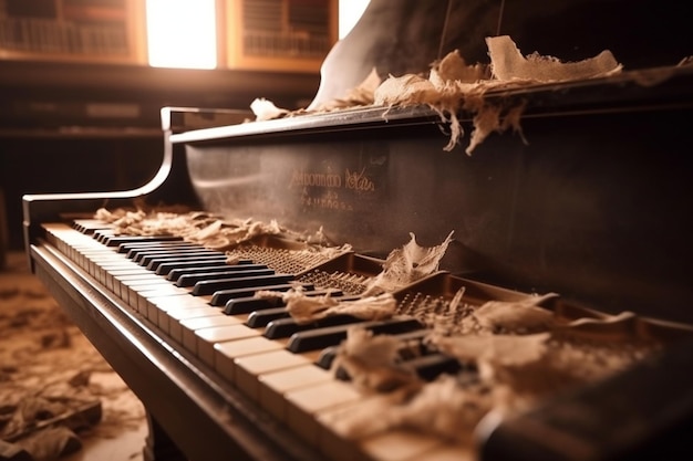 Foto musica di sottofondo sporca con pianoforte e seppia