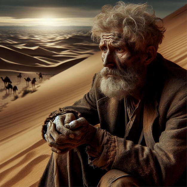 写真 汚い老人は砂漠に逃げたかった