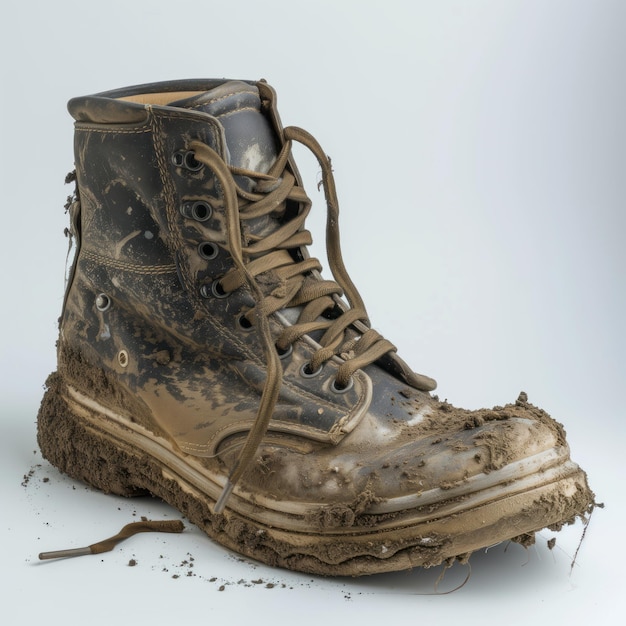 Photo a dirty pair of boots with dirt and debris on it