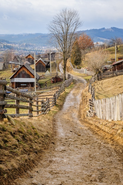 Dirty road in Carpathian village