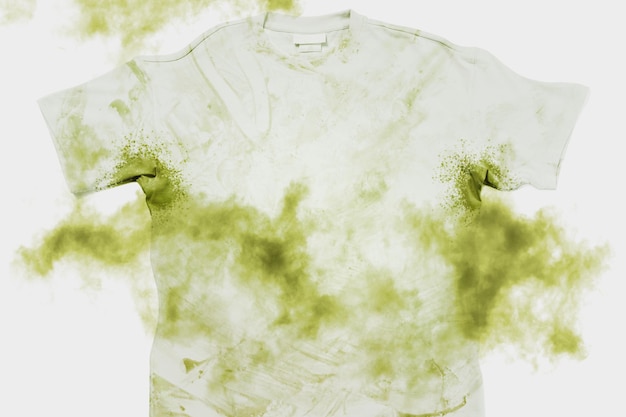 Dirty and smelly tshirt on white background