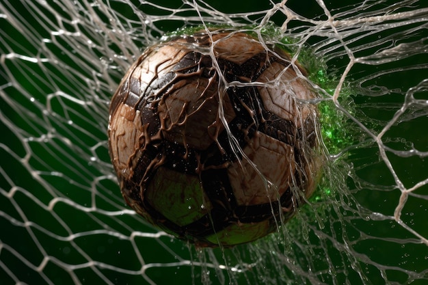 Dirty soccer ball in net Generate Ai