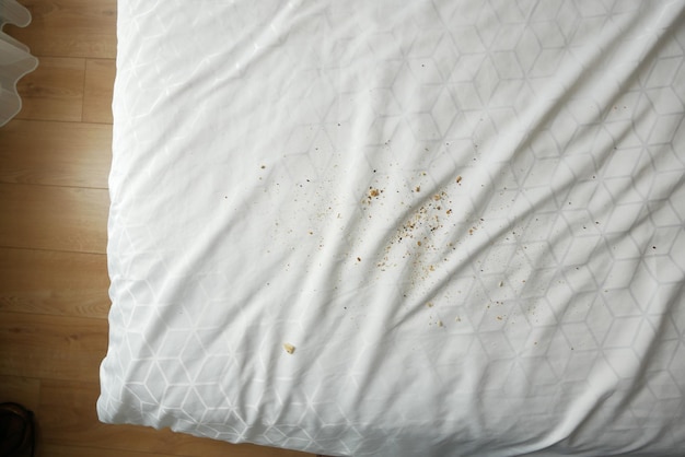 Photo dirty stain or dust on white bed