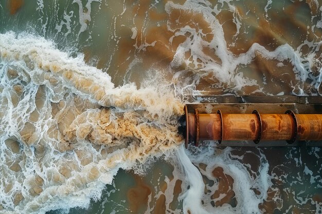 Dirty water from a sewage pipe being pumped into a the ocean