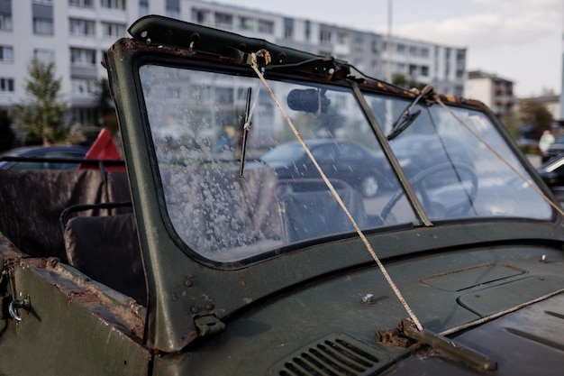 Dirty windshield of an old car