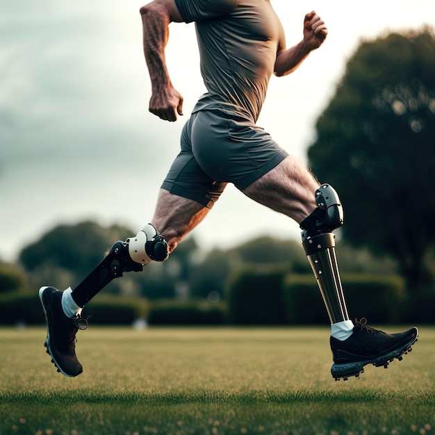 Disabled man running in the park