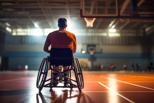 Photo a disabled man in a wheelchair on a sports ground sports for people with disabilities basketball