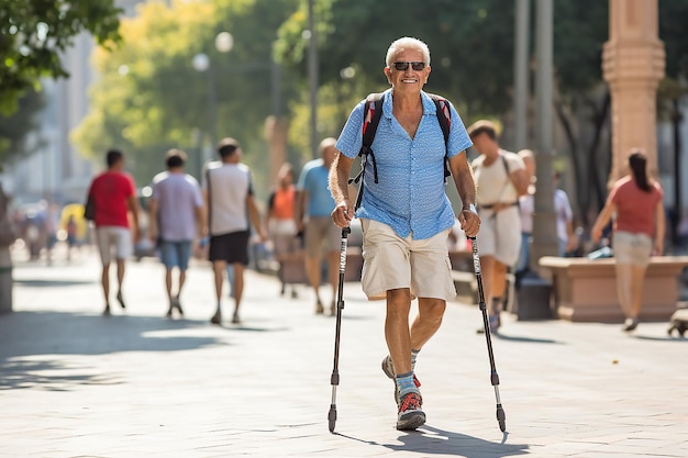 disabled man with wheelchair and crutches