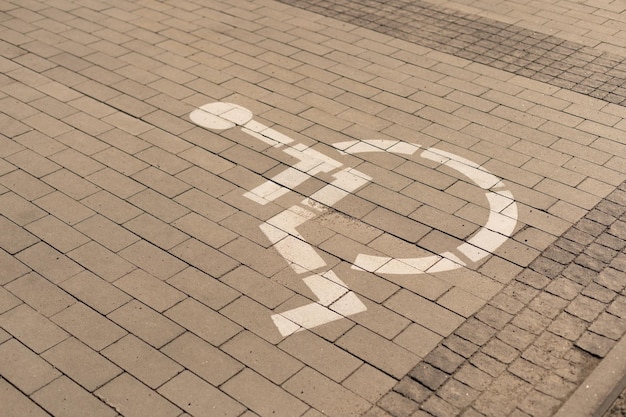 Disabled parking sign, disabled parking in public area.