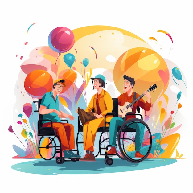 Инвалиды в инвалидной коляске играют на музыкальных инструментах