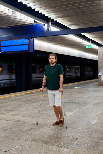 Disabled person travelling in the city