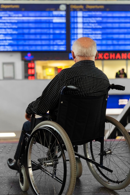 Foto disabile che viaggia in città