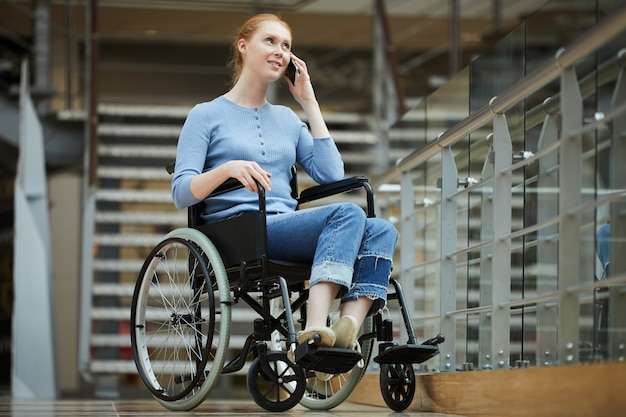 Disabled woman talking on the phone