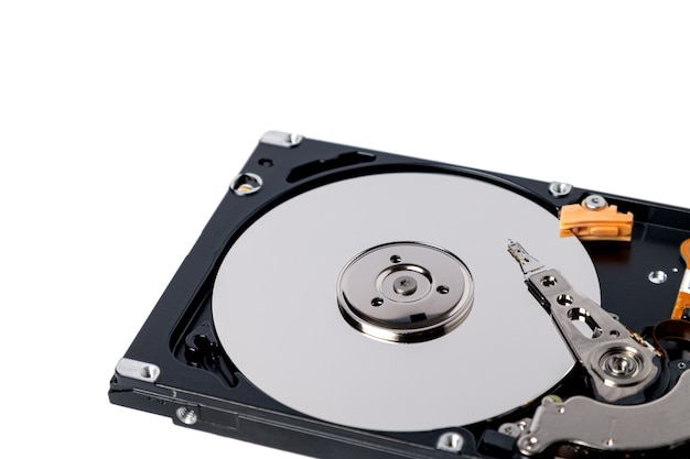 Disassembled hard drive isolated on a white background