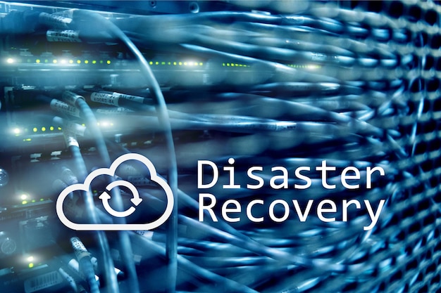 DIsaster recovery Data loss prevention Server room on background