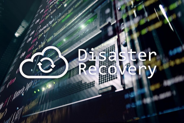 DIsaster recovery Data loss prevention Server room on background