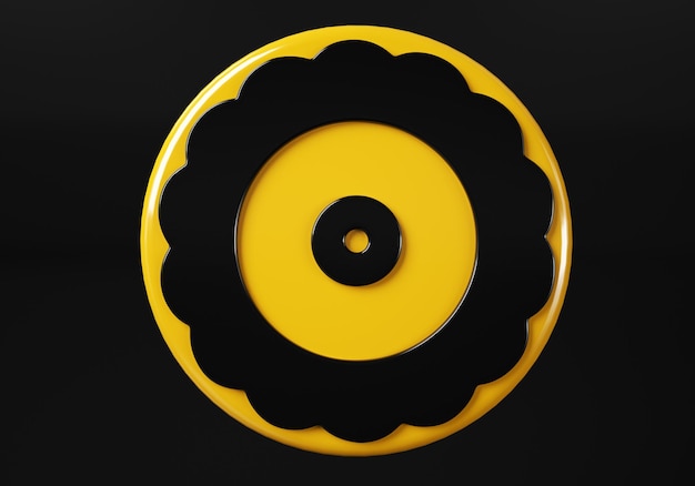 ディスクメディアボタンボタン黄色のフレームと黒の背景に反射3dイラストと光沢のあるアイコン