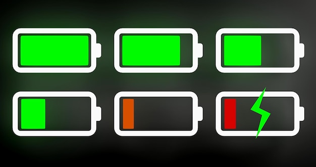 Photo discharged and various level energy batteries infographic set on white background 3d illustration