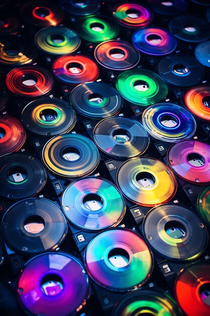 Discman and CDs 90s retro background