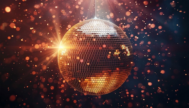 Photo disco ball on disco dance floor retro party scene colorful 70s background disco background