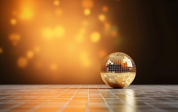 A disco ball on a floor with gold lights