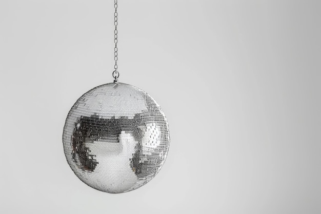 Photo disco ball hanging on chainlet isolated on white