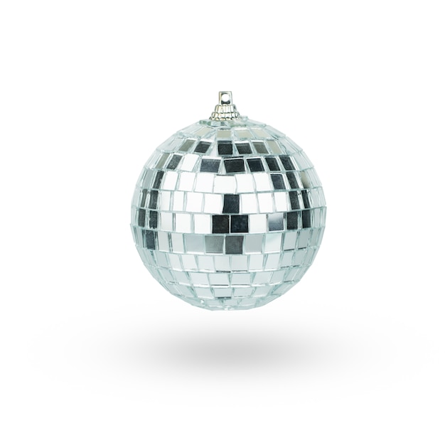 Disco ball hanging on chainlet isolated on white