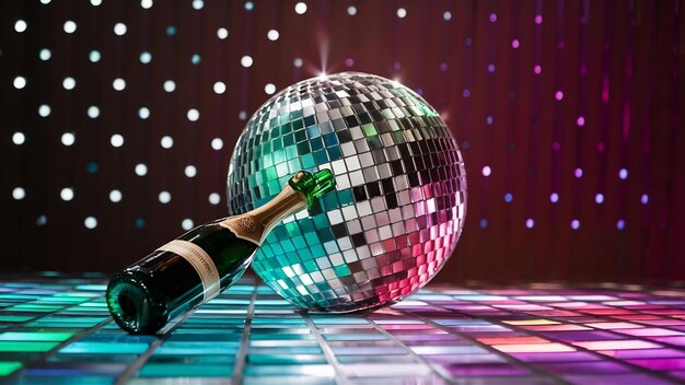 Disco ball with champagne bottle on floor