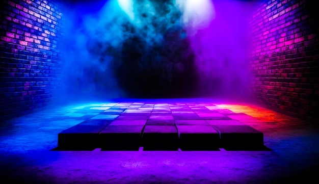 Foto pista da ballo disco con luci colorate e fumo sullo sfondo foto di stock generative ai